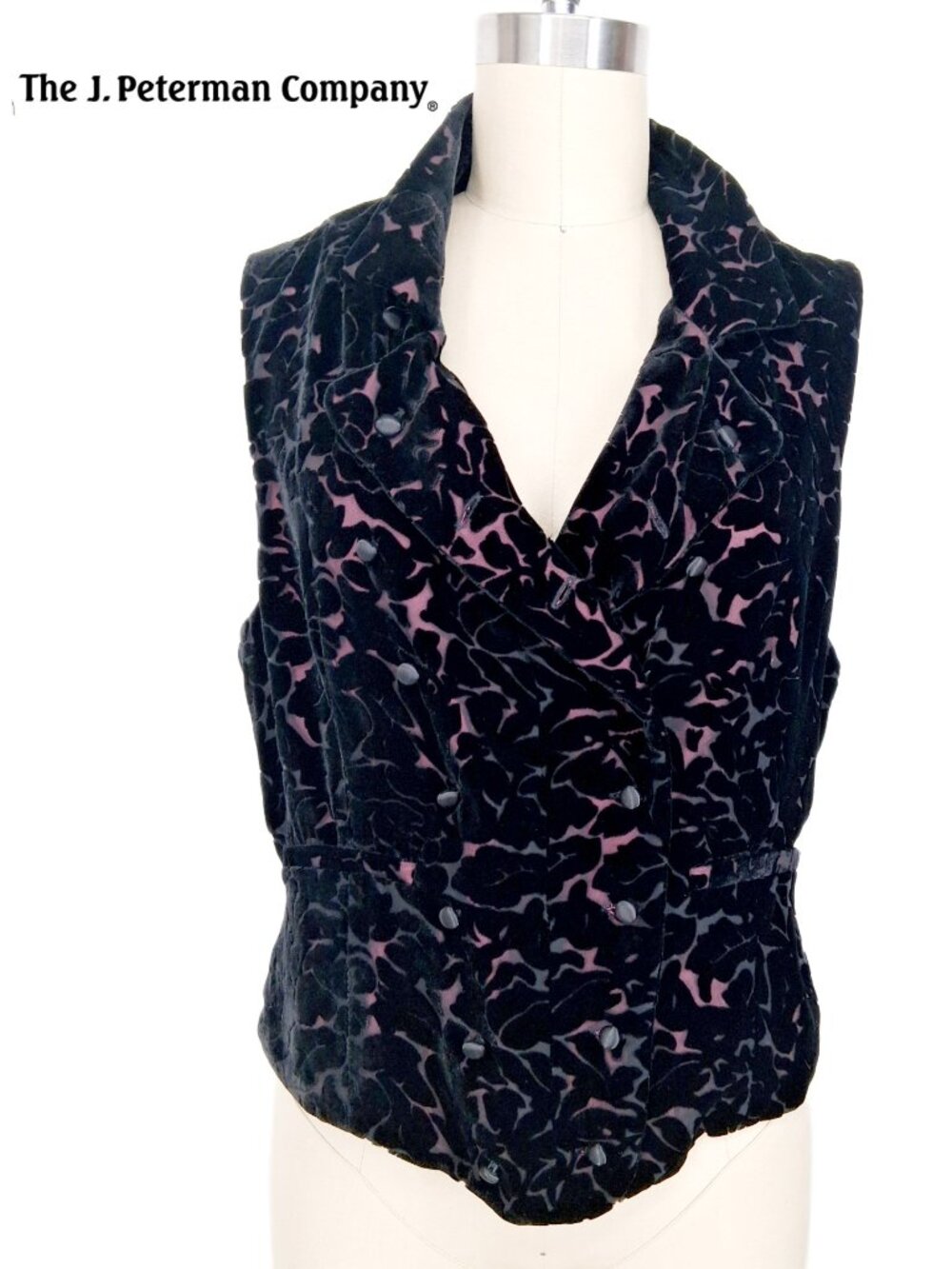 J. Peterman Vintage 90s Silk Velvet Burnout Floral Double Breasted Vest Size 8